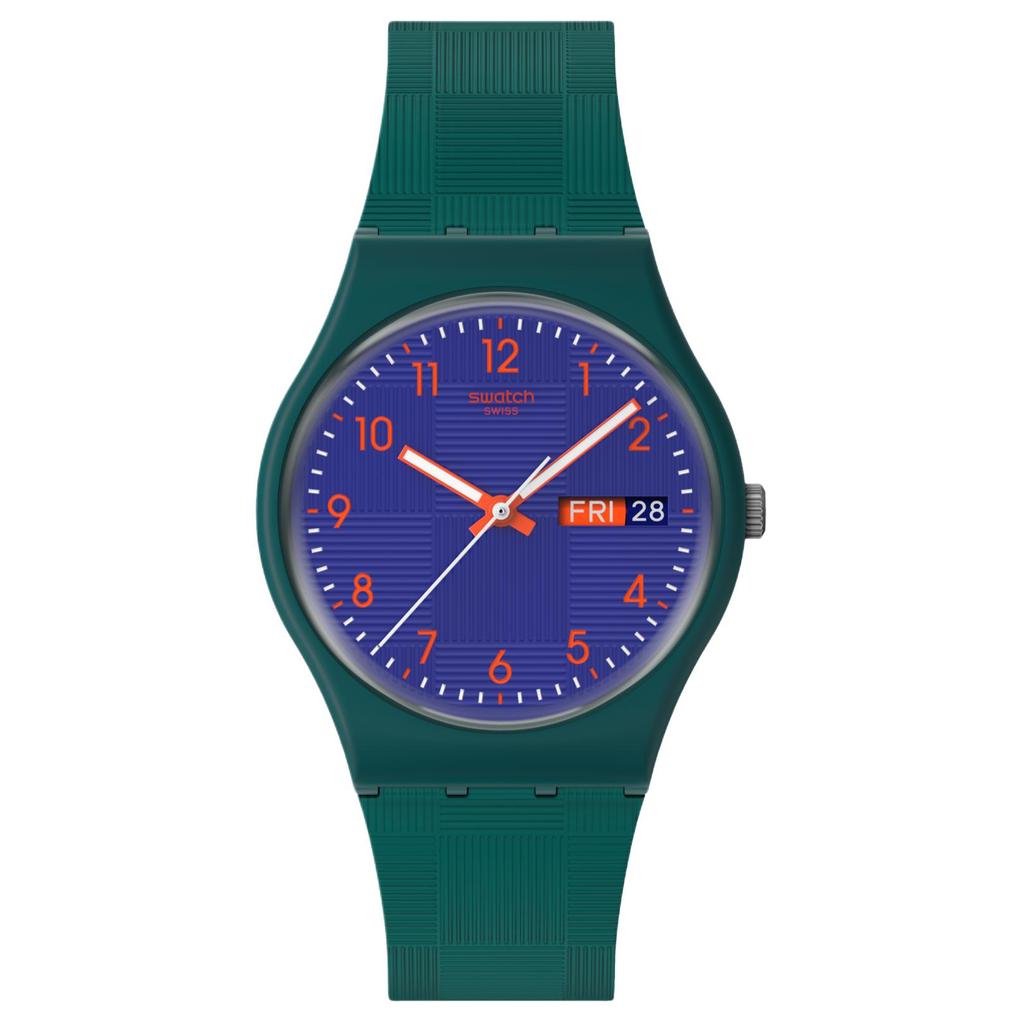Swatch Серия Essentials Кварцевый механизм Водонепроницаемость 30 метров Повседневные Унисекс Швейцарские часы 34 мм Синий циферблат Корпус из биоисточника Силиконовый ремешок SO28N706