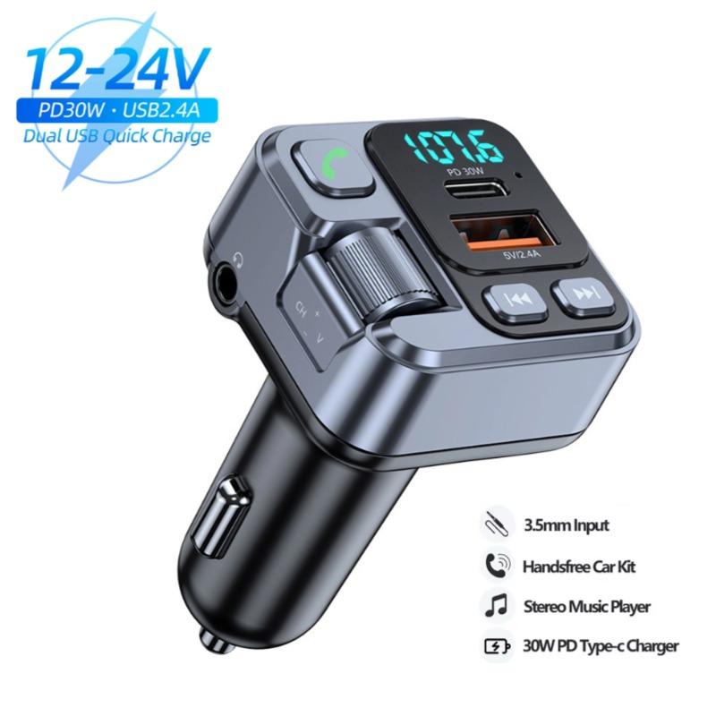 Автомобильный Bluetooth 5.1 FM-передатчик PD30W QC3.0, быстрая зарядка, автомобильное зарядное устройство, Bluetooth-адаптер, беспроводной автомобильный комплект громкой связи, MP3-плеер для всех телефонов