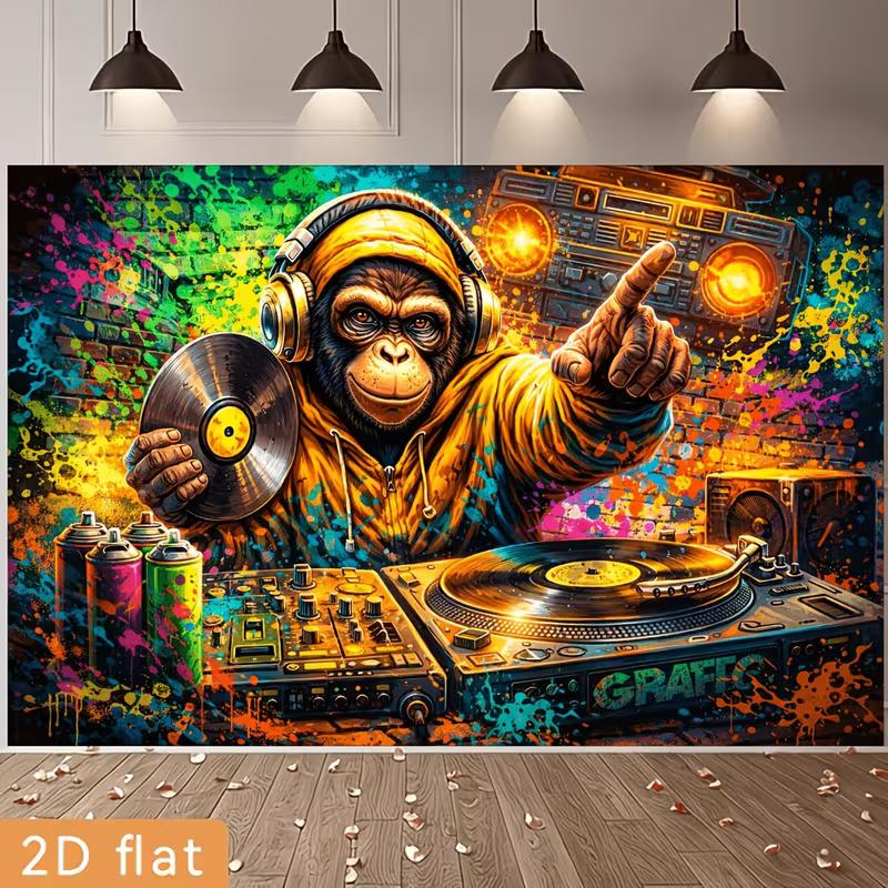 2D Street Art Ape DJ Spray Paint Graffiti Urban Birthday Photography Backdrop Decor