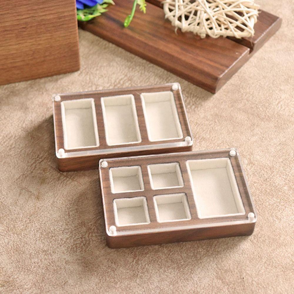 Opening Window Black Walnut Cufflinks Box Magnetic Cover Jewelry Ring Holder for Proposal Rings