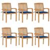 VidaXL Stackable Garden Chairs with Cushions 6 Pcs Solid Teak