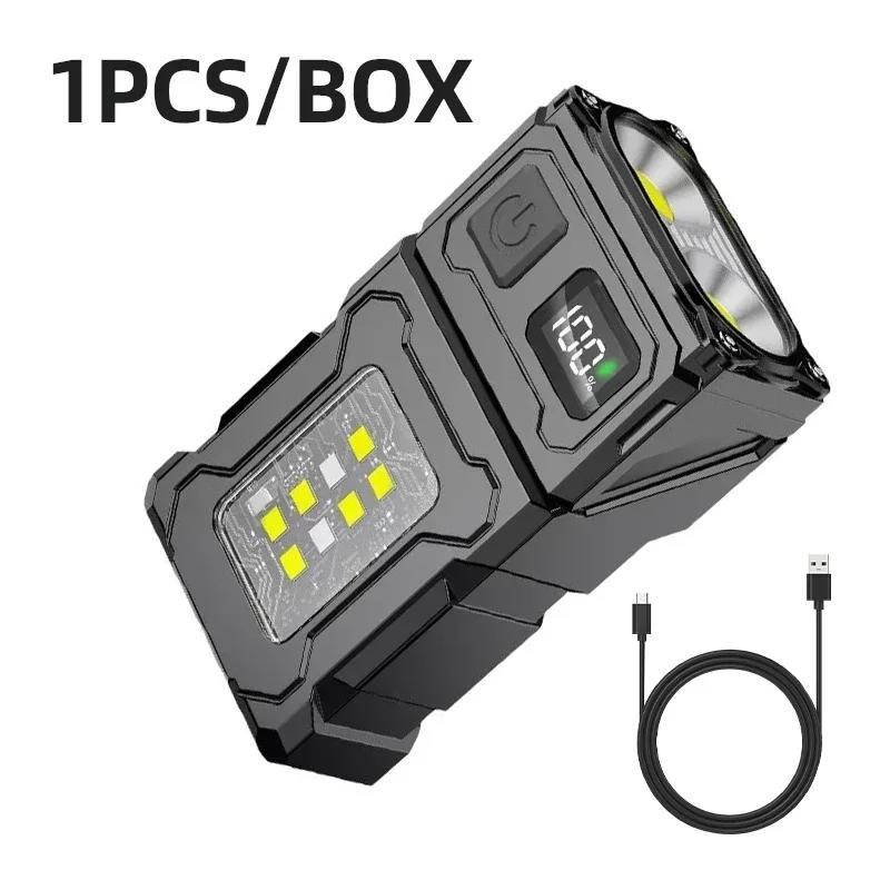 Keychain Pocket Flashlight Light COB Work Light Rechargeable Lamp with 90° Foldable Side Lights Super Bright Portable Lanterns