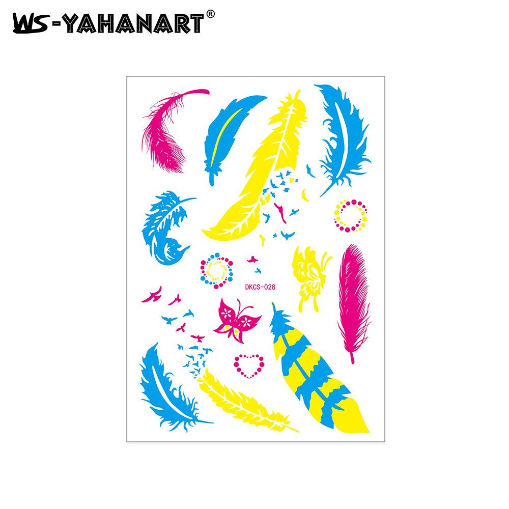 Креативная флуоресцентная наклейка-татуировка на руку с цветком, водонепроницаемая наклейка-татуировка на руку с пером