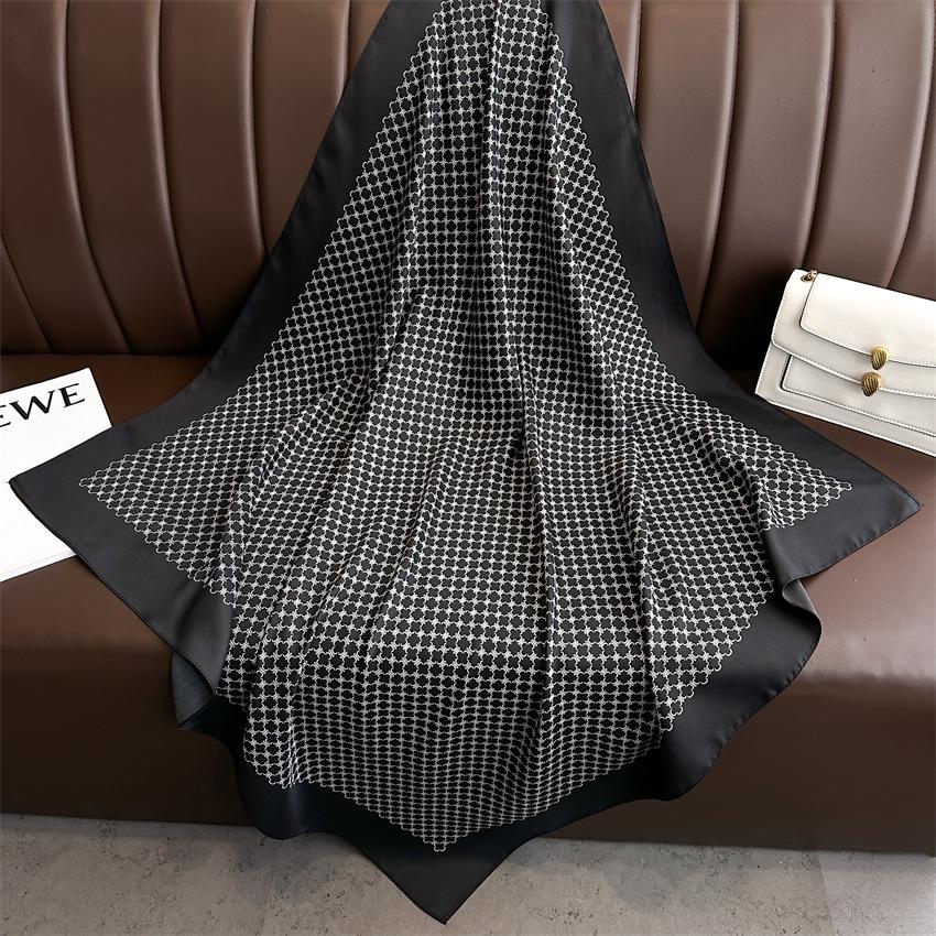 Versatile British-Style Silk Square Scarf - 90cm Solid Color Shawl & Headscarf