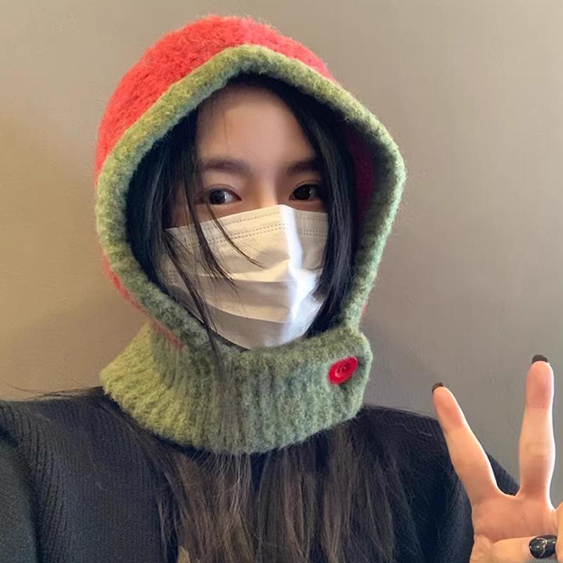 Японская Осень и Зима Новая Теплая Шапка Шарф Интегрированный Женский Для Пар Защита Ушей Вязаная Шапка Модная Балаклава