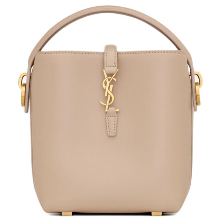 Saint Laurent Ysl Cassandre Металлический Логотип-Буква Застежка-Крючок Кожаная Сумка-Ведро Мини Женские сумки Темно-Бежевый 765870-2R20W-2721