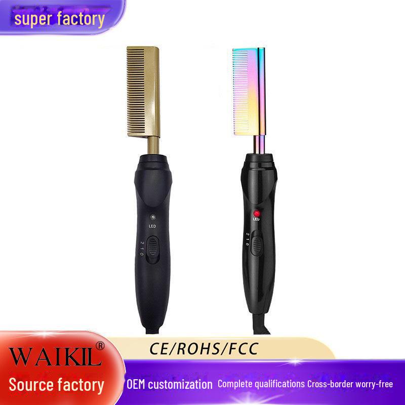 WAIKIL Electroplating Gradient Curling and Straightening Comb for Hair and Beard Styling