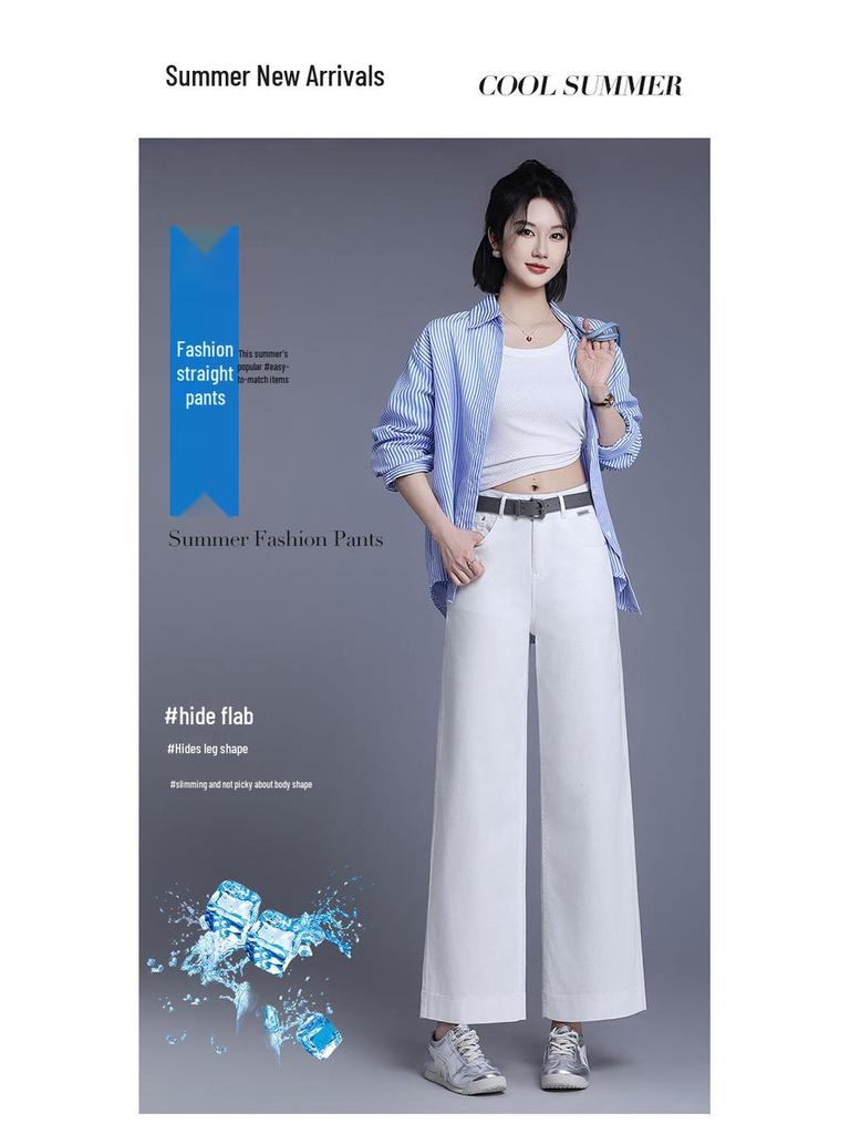 Женские джинсы с высокой посадкой, свободные, с широкими штанинами - Лето 2025, Повседневные, Прямые, Прилегающего кроя для миниатюрных размеров