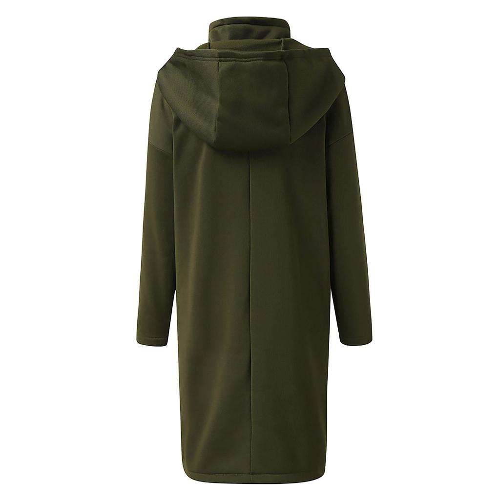Women's Fashion Casual Solid Color Hooded Pocket Long Sweatshirt With Zipper, Mid-Length Fake Two-Piece Loose Coat