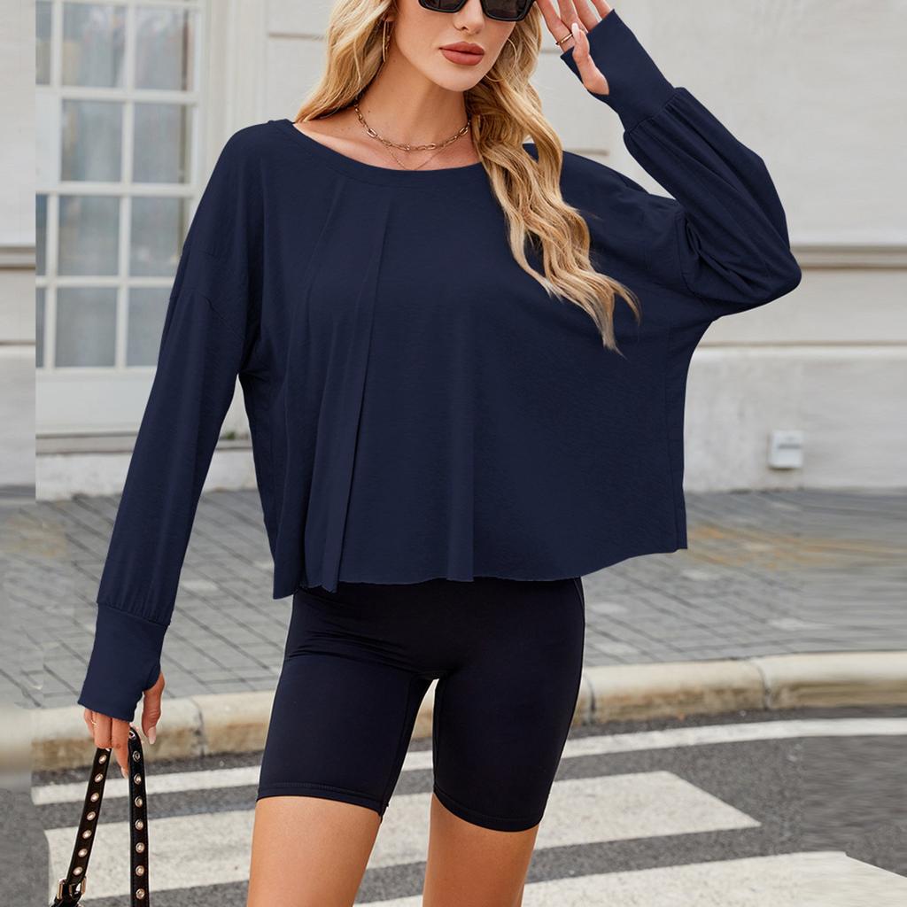 Весна и лето новая однотонная блузка для отдыха и спорта свободная с длинным рукавом для йоги для женщин
