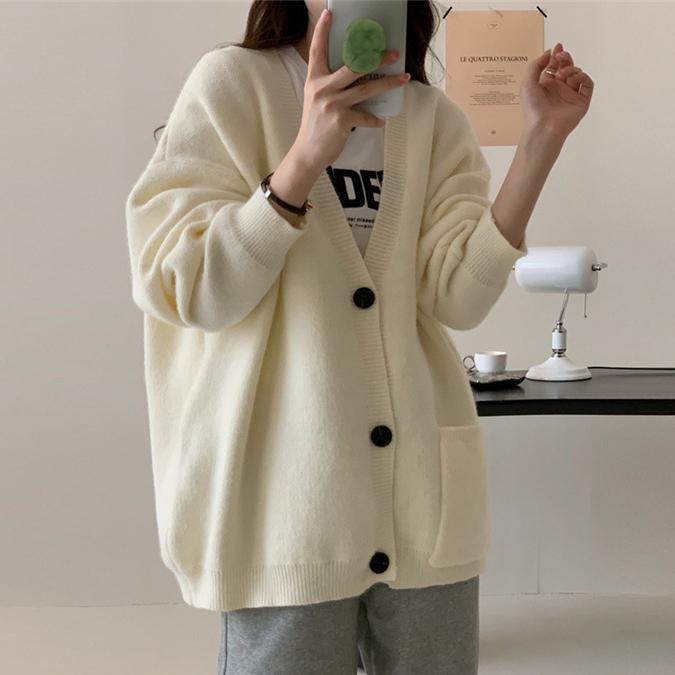 Autumn Women Sweater Knitting Basic Fashion Tops Tees Pockets Cardigan Long Sleeve Korea Shirt Loose Casual Show Thin Coat