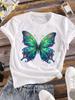 (Asian Size) Women Tee Top Clothing Lovely Butterfly Trend Casual Flower Fashion Short Sleeve T Shirt Print Lady Female Graphic T-shirt