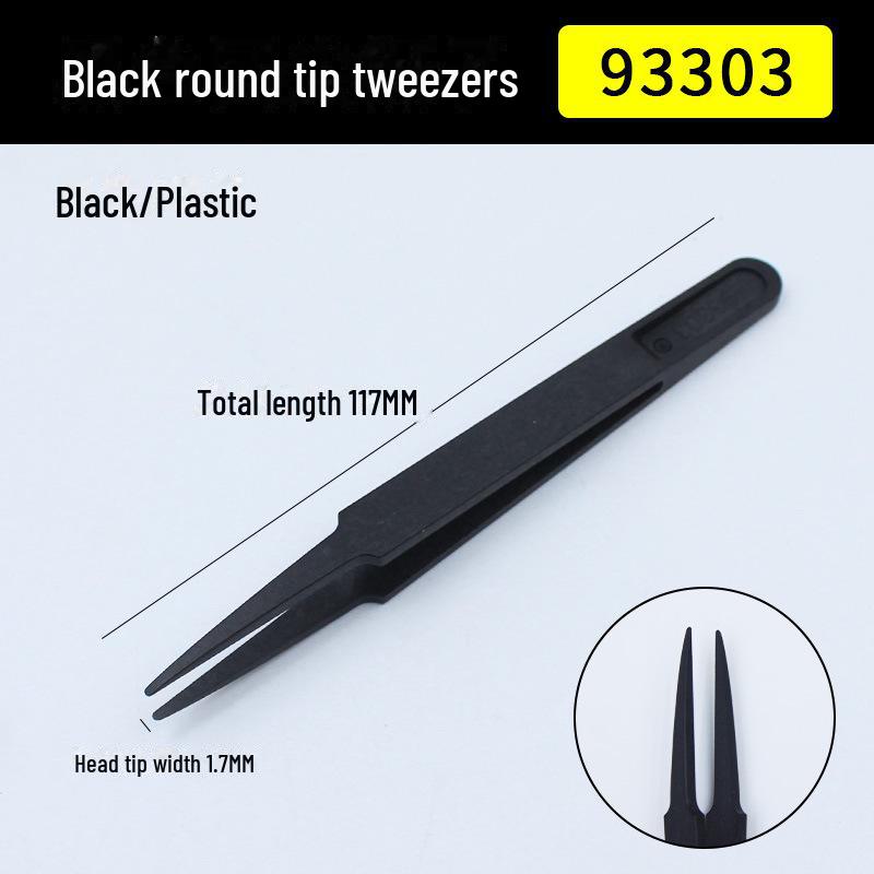 Набор антистатических пинцетов из углеродного волокна: Черный пластик, заостренные, плоские, угловые и круглые головки