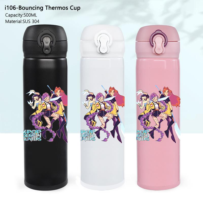Stainless Steel Bouncing Thermos Cup KPOP Demon Hunter Girl Water Cup Shaga Male Ghost Sports Cup Car