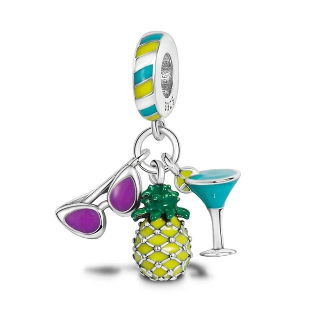 925 Silver Colorful Fruit Birthday Cake Milk Burger Chili Pendant Bead for DIY Women Bracelet Jewelry