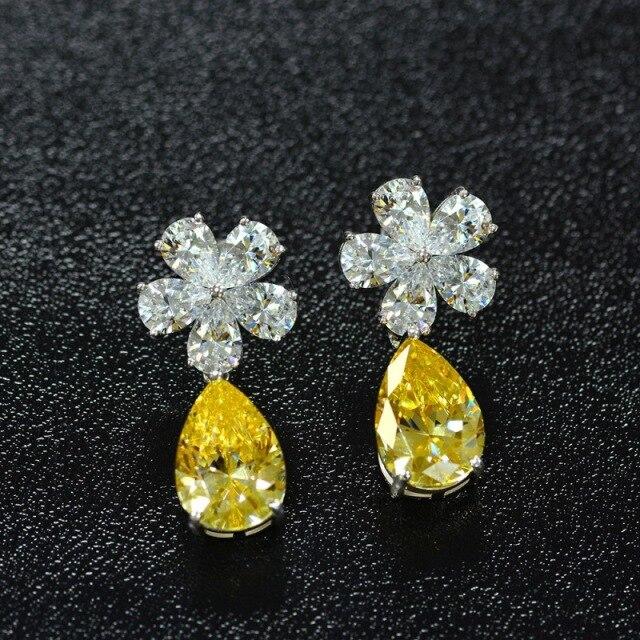 Luxury S925 Sterling Silver Drop Earrings For Women Sparkling 10*14mm Yellow Diamond Ladies Earrings Fine Jewelry Earrings Gifts