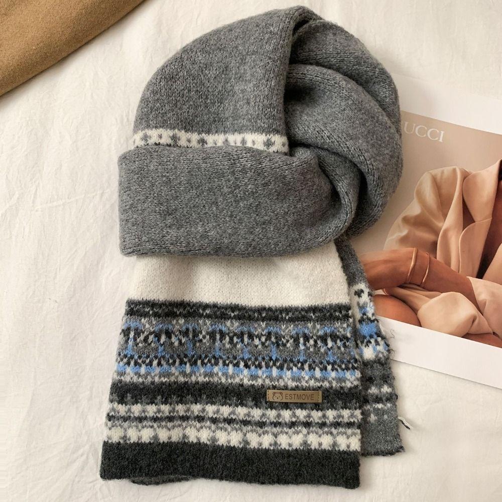 Утолщенный теплый шарф на шею с узором Fair Isle, вязаный шарф, уютный зимний шарф для холодной погоды