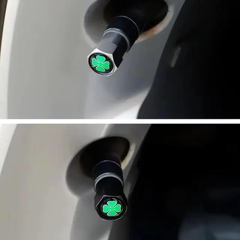 4Pcs Four-leaf Clover Logo Metal Car Wheel Tire Valve Stem Caps Fashion Badges Auto Tire Valve Dust Motorcycles Accessories