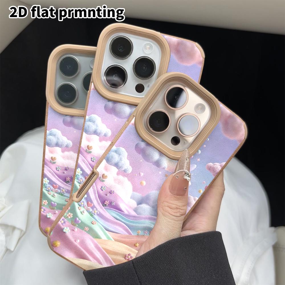 Phone Case: 2D flat lambskin suitable for iPhone 18, 17, 16, 15, 14, 13 Pro film protective case,dreamy cloud sea, Christmas and Halloween gift