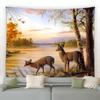 Wildlife Tapestry Snow Wolf Panda Elk Green Bamboo Tree Lake Forest Landscape Home Room Garden Decoration Wall Hanging