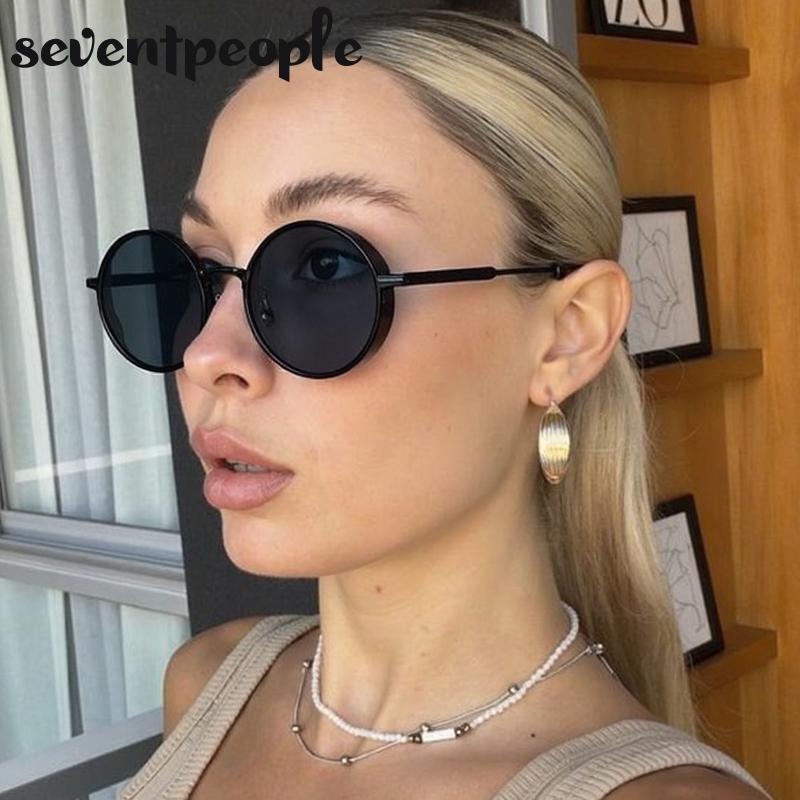 Маленькая оправа Стимпанк Круглые Солнцезащитные очки Женские Мужские Бренд Люкс Винтажные Панк Вождение Солнцезащитные очки UV400 Классические Металлические Очки