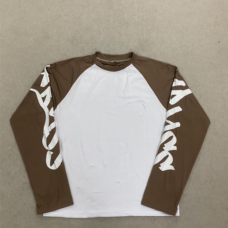 Европейский и американский персонализированный печатный колор-блок круглый вырез длинный рукав ретро топ