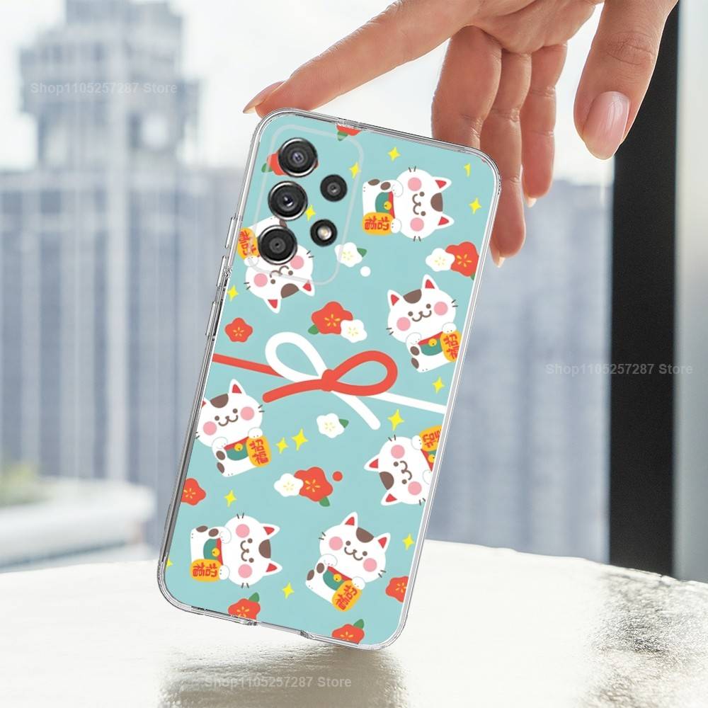 Мультяшный Счастливый Кот Милое Искусство Чехол Для Телефона Для Samsung A51,71,30,S21,10,20,Ultra,FE,Lite, S22,23,9,PIus, Прозрачный, Силиконовый