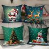 Green Christmas Tree Printed Pillow Case Festive Decoration Polyester Printed Pillow Case Living Room Bedroom Cushion Cover