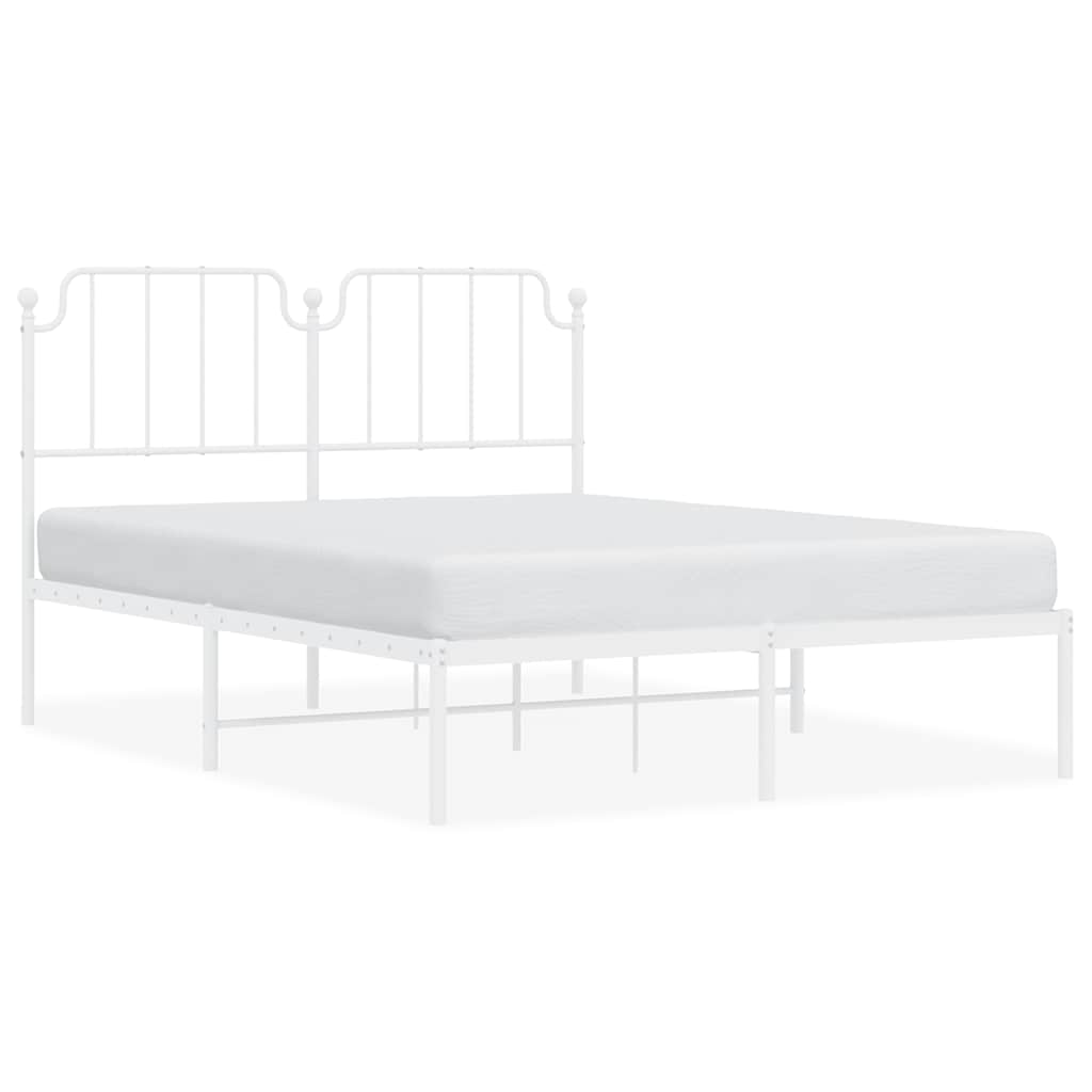 Metal Bed Frame with Headboard White 135x190 cm