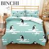 Cartoon Penguin Duvet Cover Collection For Boys Girl Animated Antarctic Animal Polyester Quilt Cover White Black King Queen Size