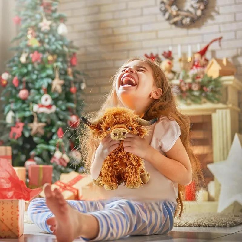 28cm Jumbo Highland Cow Plush Therapeutic Stress Relief Realistic Scottish Cattle Stuffed Animal Gift Adults