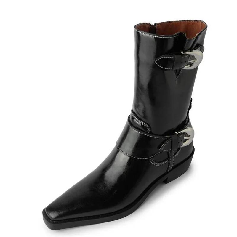 Модные женские сапоги в стиле вестерн, модные туфли с пряжкой на поясе в стиле ретро, осень-зима, дамские длинные сапоги в стиле рыцаря