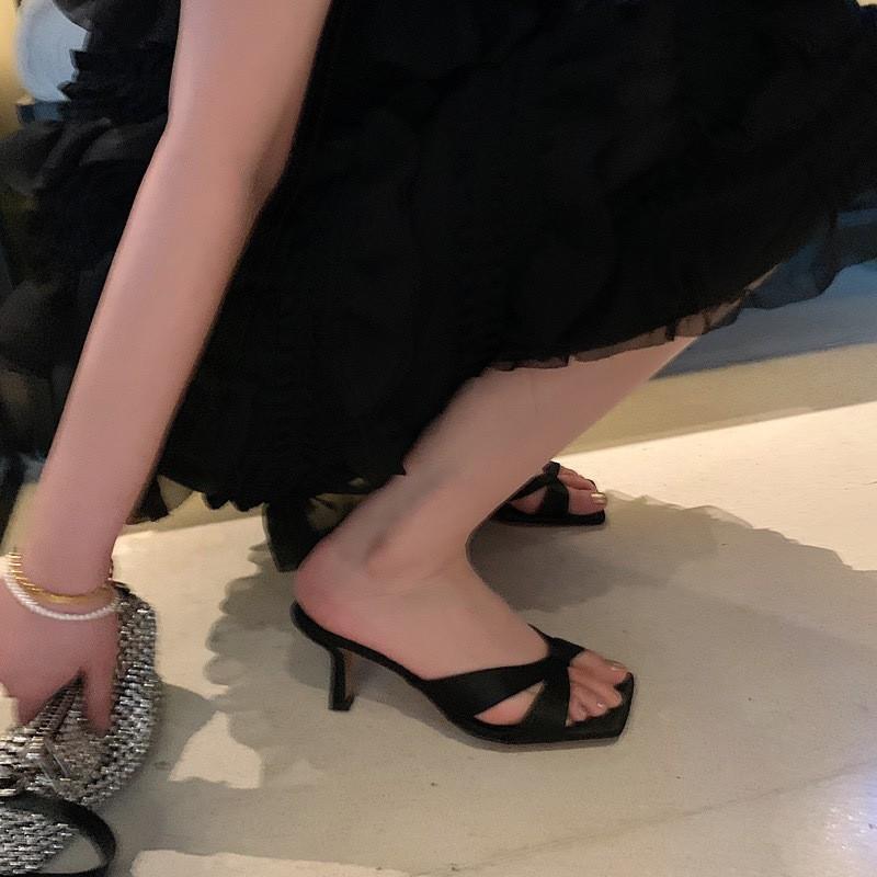 Огромный комфорт! Классные тапочки цвета шампанского, женская летняя одежда, ретро туфли с открытым носком и квадратным каблуком, французские туфли на высоком каблуке