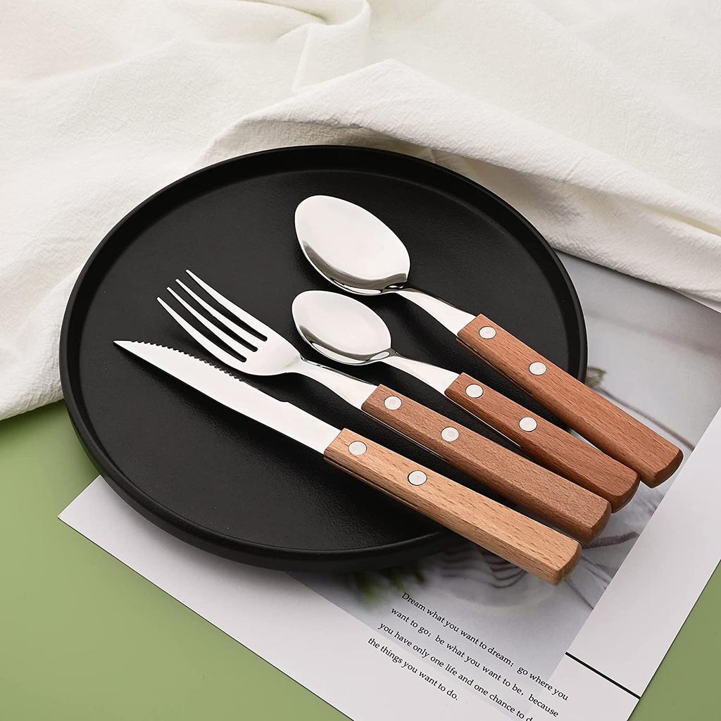 8Pcs Silver Wooden Handle Steak Knife Dinnerware Set 304 Stainless Steel Flatware Sharp Knife Set Tableware Cutlery Knives Set