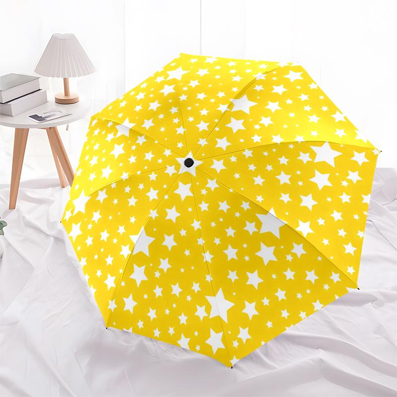 1pc Yellow Circle with White Stars Pattern Umbrella with Plastic Handle,Suitable for All Seasons Home Travel Outdoor UmbrellaPT238