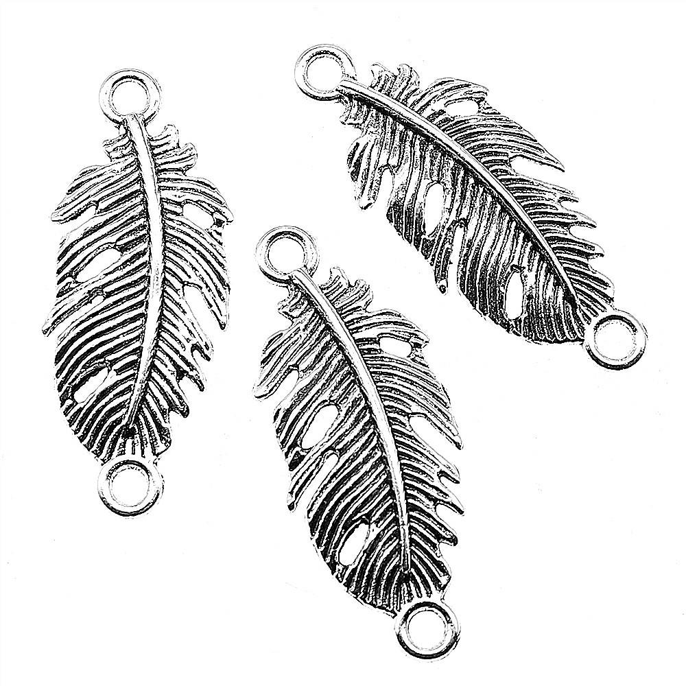 10 шт., разъем для ювелирных изделий, компоненты браслета, винтажный разъем с перьями 35x14 мм B13849