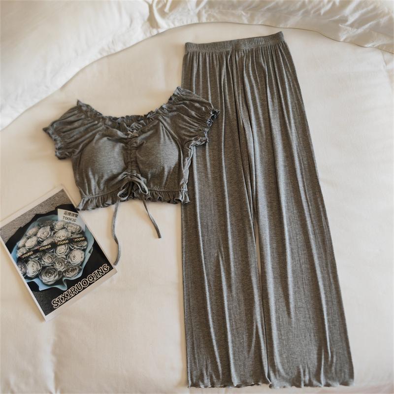 Женский летний комплект пижамы из модала с пышными рукавами и встроенными чашечками - Сексуальная домашняя одежда Pure Desire