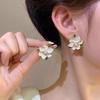 French Enamel Oil Drip Pearl Flower Leaf Earrings Sweet Elegant Women Flowers Stud Earring Anniversary Wedding Party Jewelry