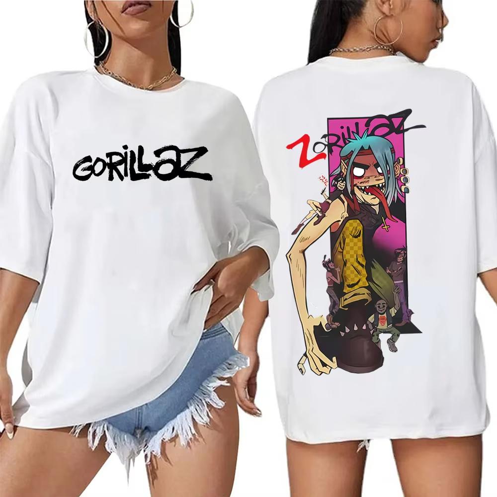 Футболка с принтом группы Gorillaz Мужская Женская Хип-хоп Рок Мода Оверсайз Уличная одежда Женская Высокое качество Мягкая Футболка с коротким рукавом