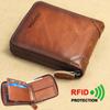 Genuine Leather Wallet For Men RFID Blocking Bifold Zipper Wallets Multi Function ID Credit Card Holder Inner Coin Bag Gifts For Him