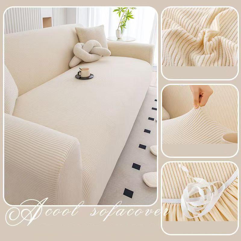 High Elasticity Polar Fleece Sofa Cover Four Season Thin Stripe All Inclusive Armchair Protector Solid Living Room Couch Covers