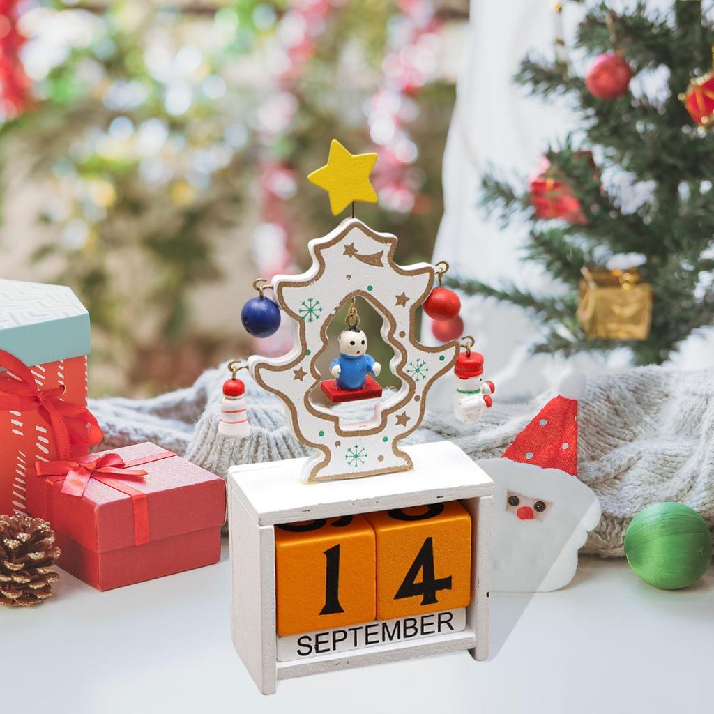 Xmas Wooden Advent Calendar Countdown Number Display Tabletop Block Ornament for Holiday Home Office Decor