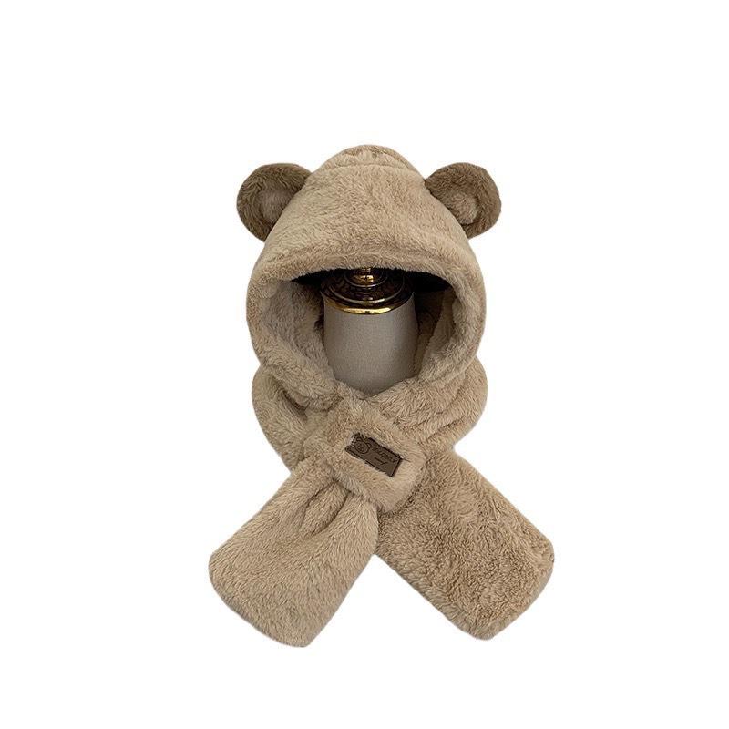 "2024 Bear Plush Hat & Scarf Set – Cute Winter Cycling Warmth"