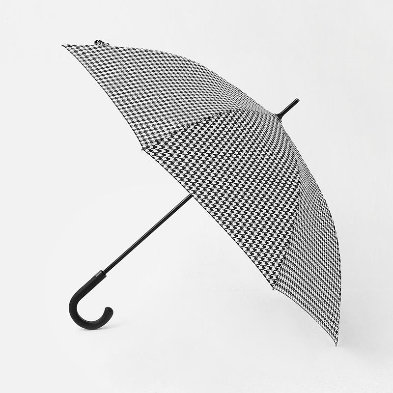 PARACHASE Легкий ветрозащитный зонт в гусиную лапку - Длинная ручка, корейский стиль, защита от солнца и дождя, складной дизайн.