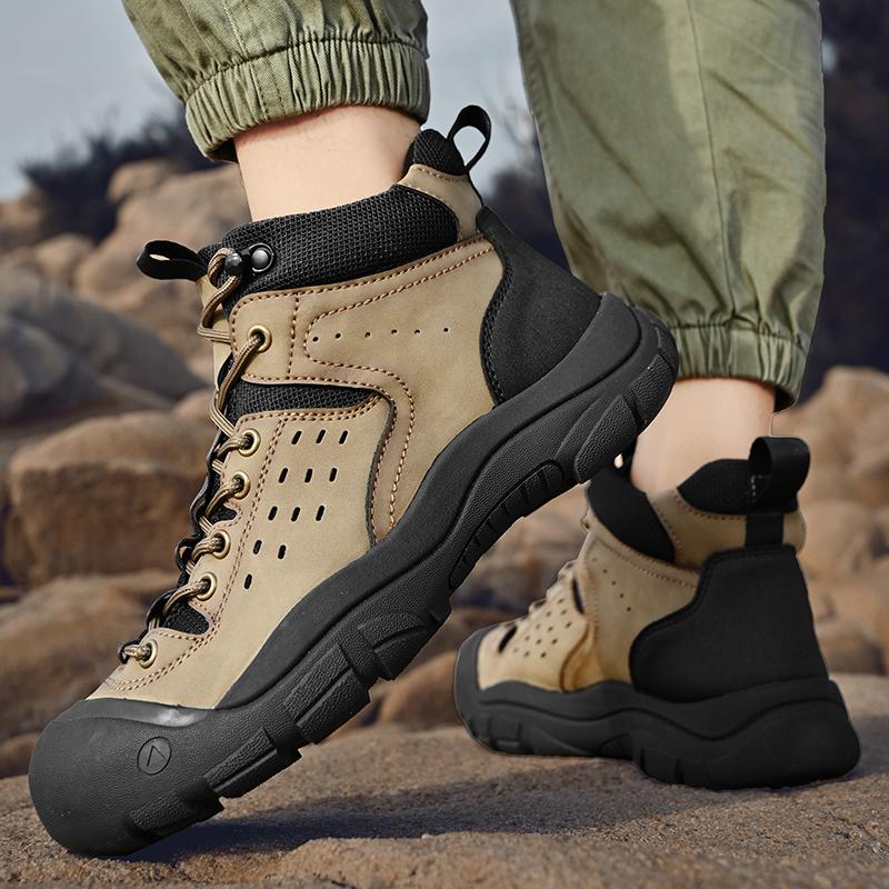 Модные мужские походные ботинки из натуральной кожи, противоскользящие мужские ботинки, уличные кроссовки, удобные ботинки для альпинизма, охоты, треккинга, кемпинга, черные