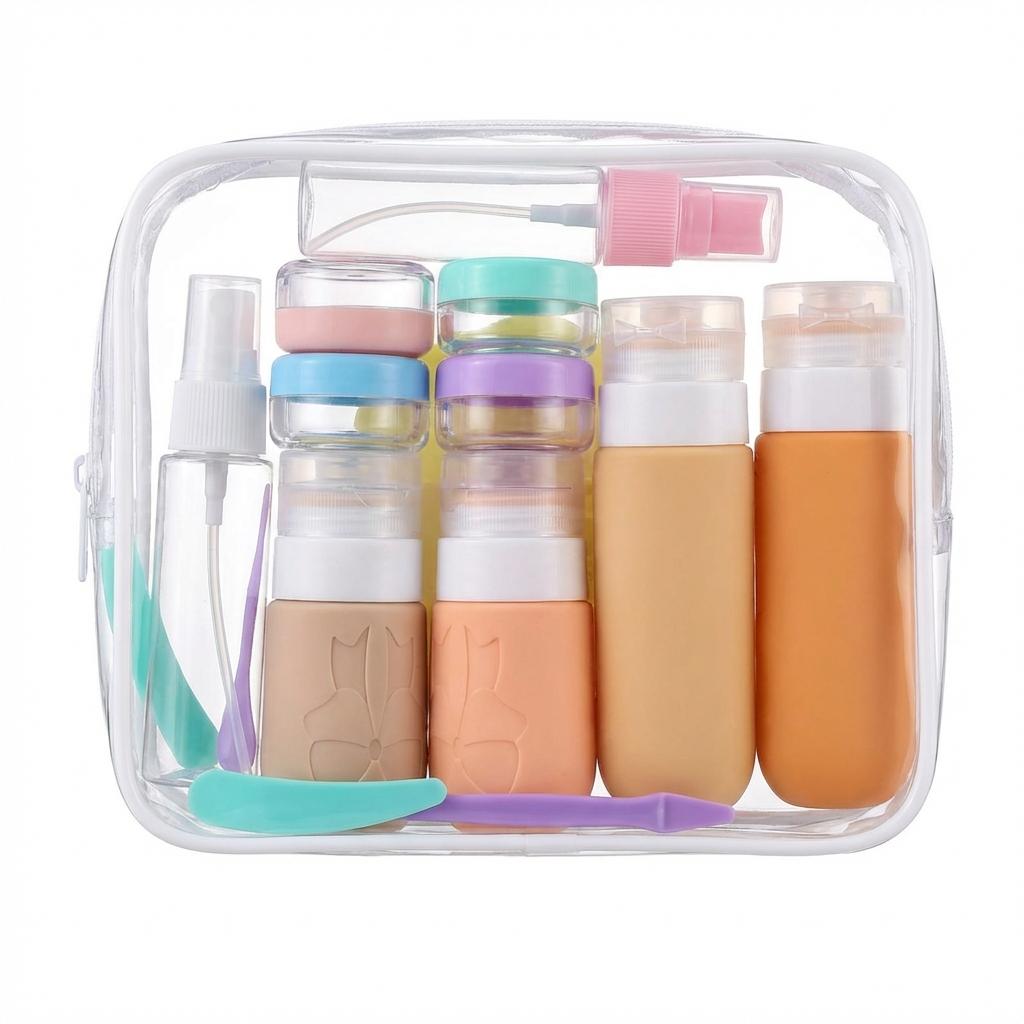 Silicone Travel Bottles Set 17Pcs Portable Reusable Refillable Bottles Shampoo Shower Gel Lotion Leakproof Containers