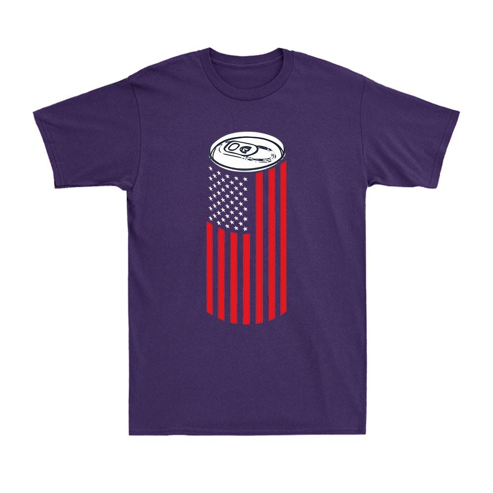 Beer Can American Flag USA College Drinking Vintage Novelty Unisexs Cotton TShirt