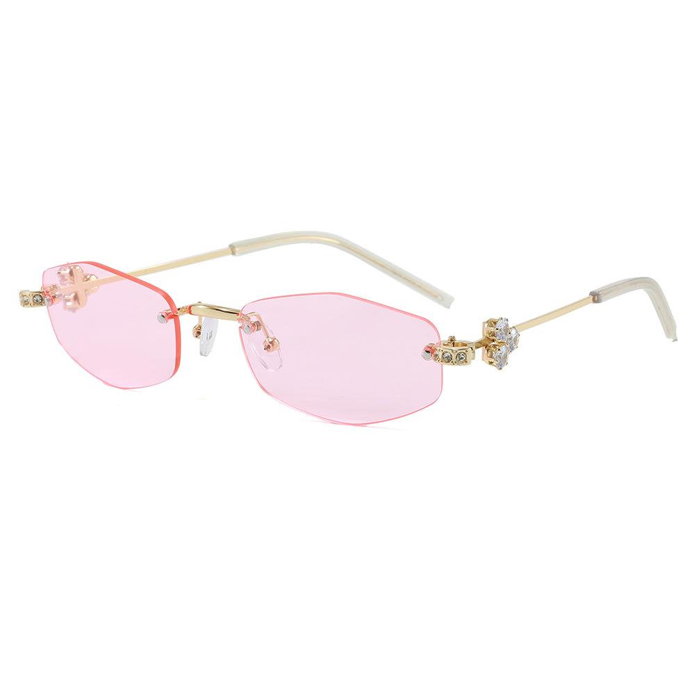Polygon Shape Rimless Sun Glasses Women Fashion Rhinestone Decoration Women Sunglasses Travelling Outdoor Sunglass
