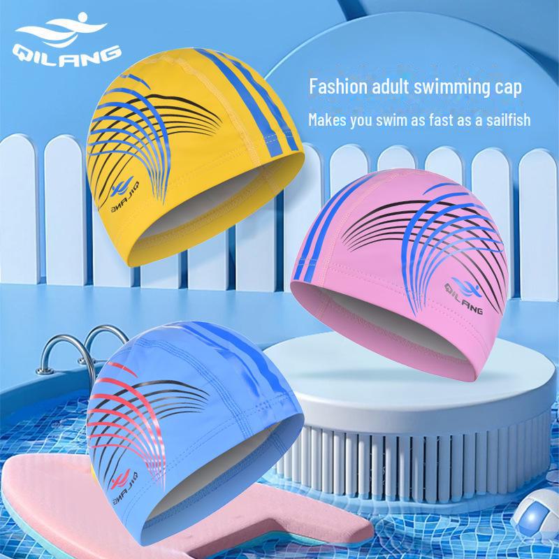 Шапочка для плавания унисекс для взрослых с длинными волосами - модный принт, удобная защита ушей, водонепроницаемая ПУ M016