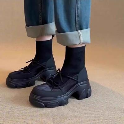 2025 новые корейские повседневные короткие ботинки женские удобные с круглым носком на толстой подошве модные универсальные с дизайном в виде банта женские тонкие ботинки